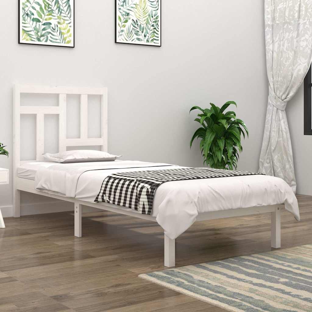 vidaXL Sängynrunko ilman patjaa valkoinen 90x190 cm täysi mänty