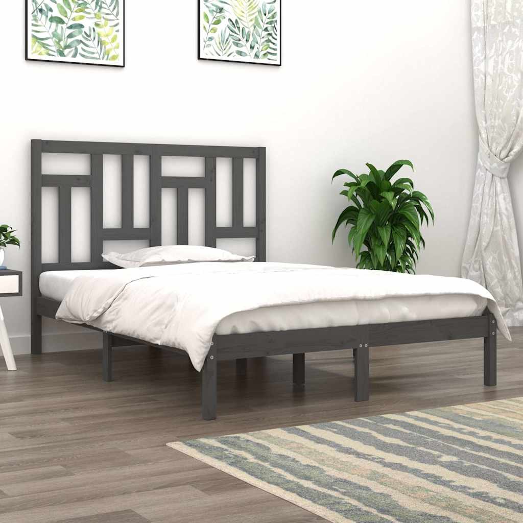vidaXL Sängynrunko harmaa täysi mänty 200x200 cm