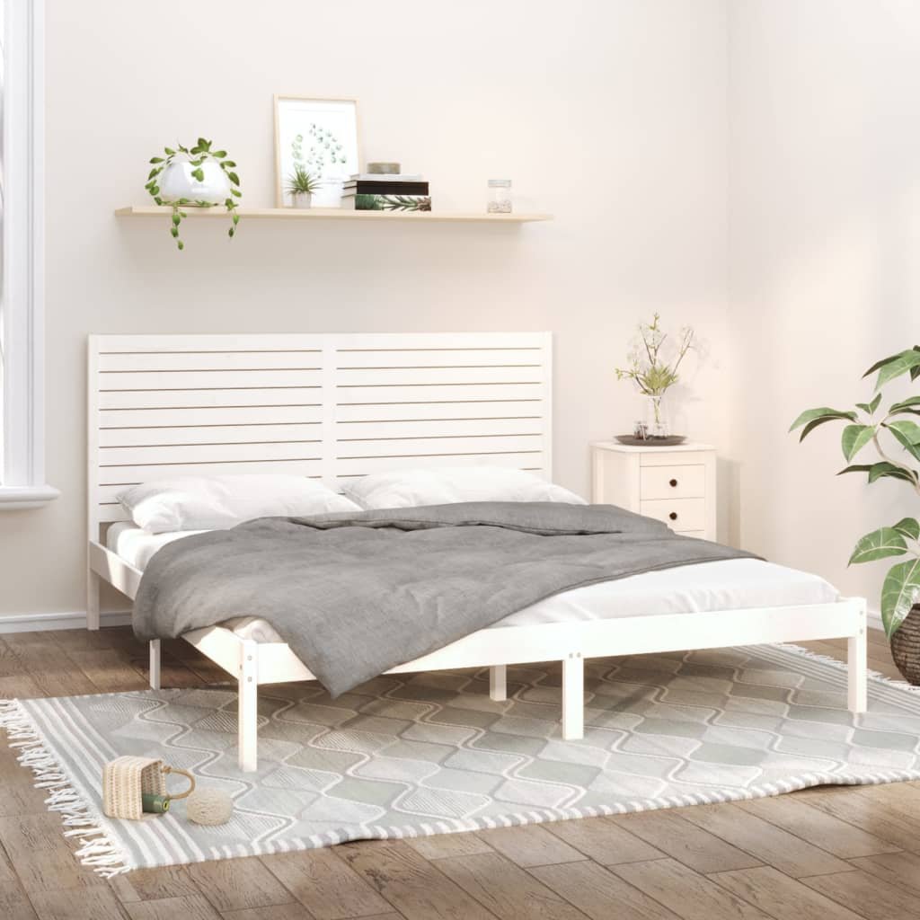 vidaXL Sängynrunko valkoinen täysi mänty 180x200 cm Super King