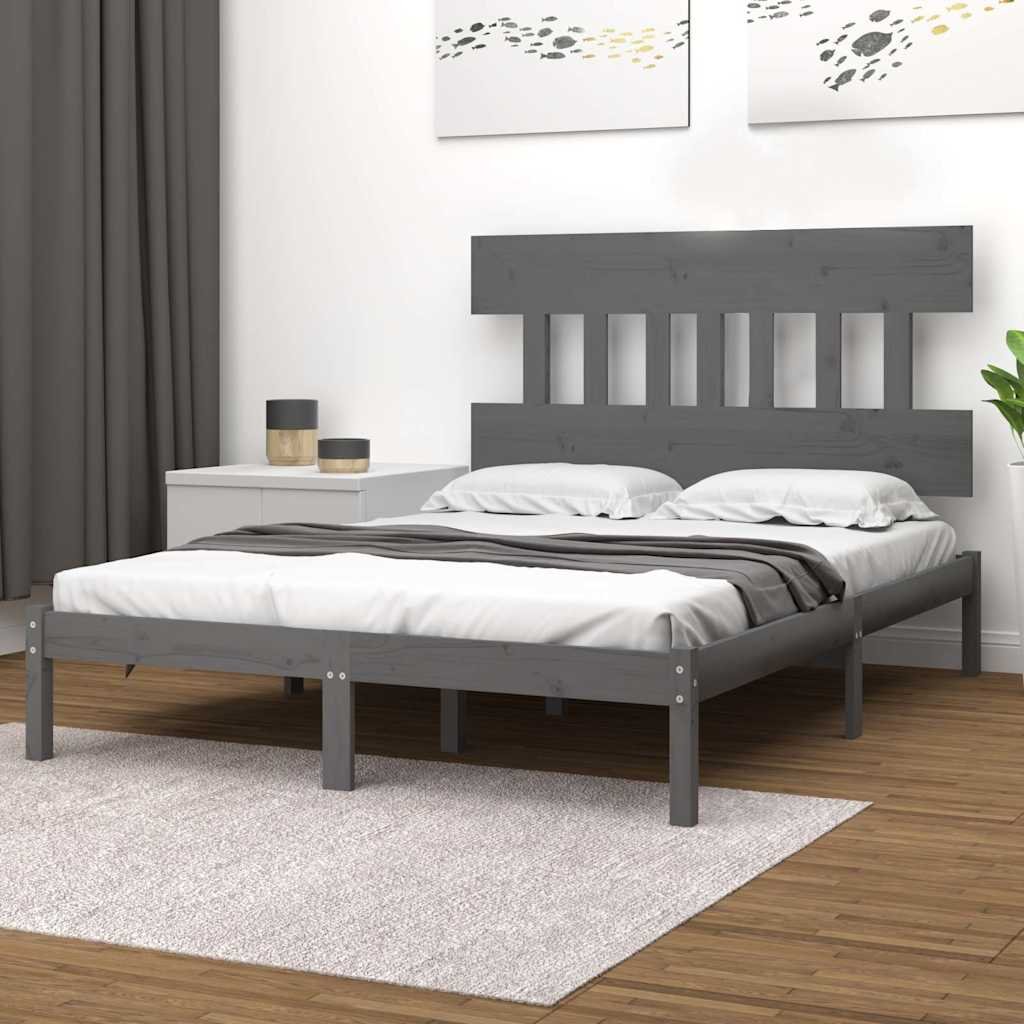 vidaXL Sängynrunko harmaa täysi puu 200x200 cm