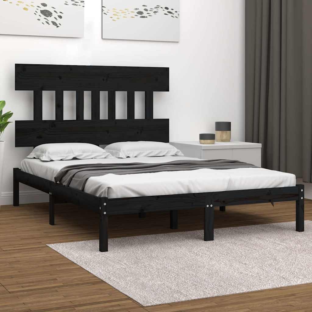 vidaXL Sängynrunko musta täysi puu 200 x 200 cm