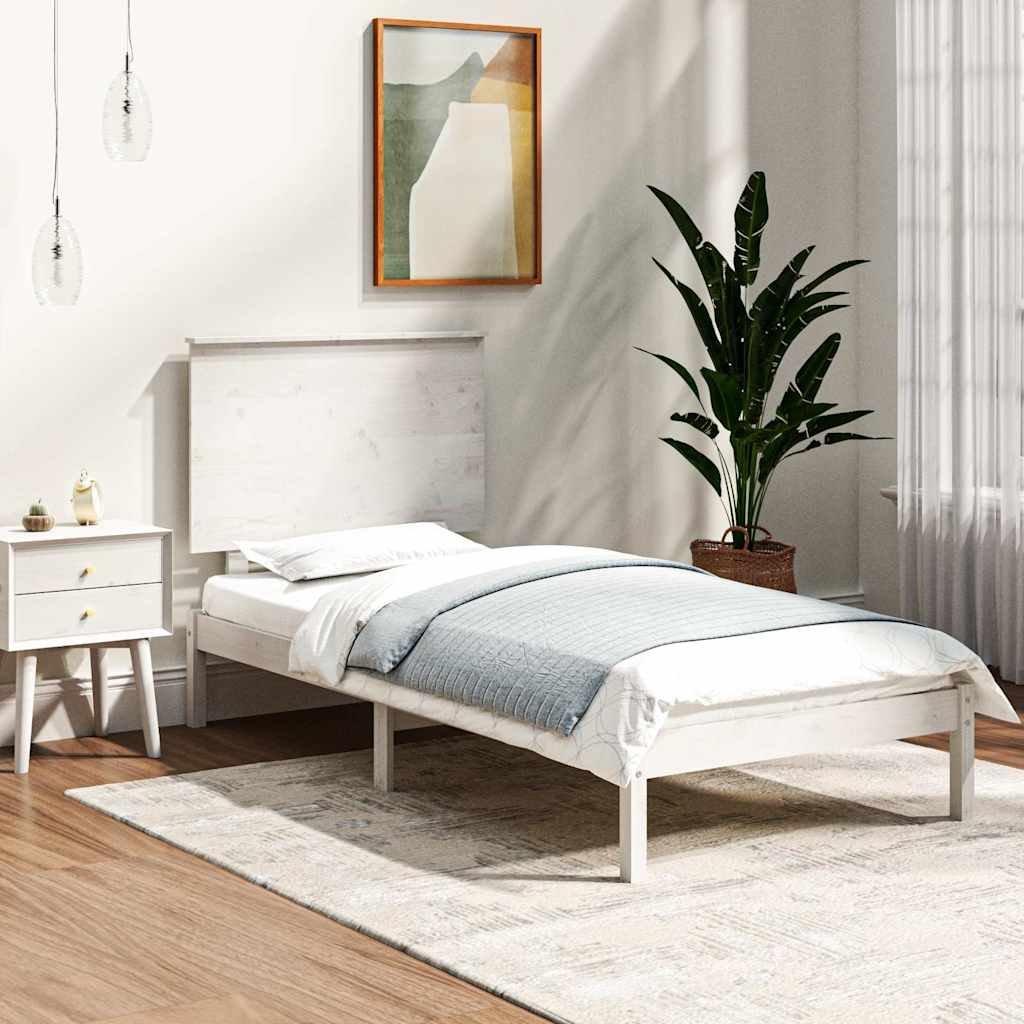 vidaXL Sängynrunko ilman patjaa valkoinen 90x200 cm täysi mänty