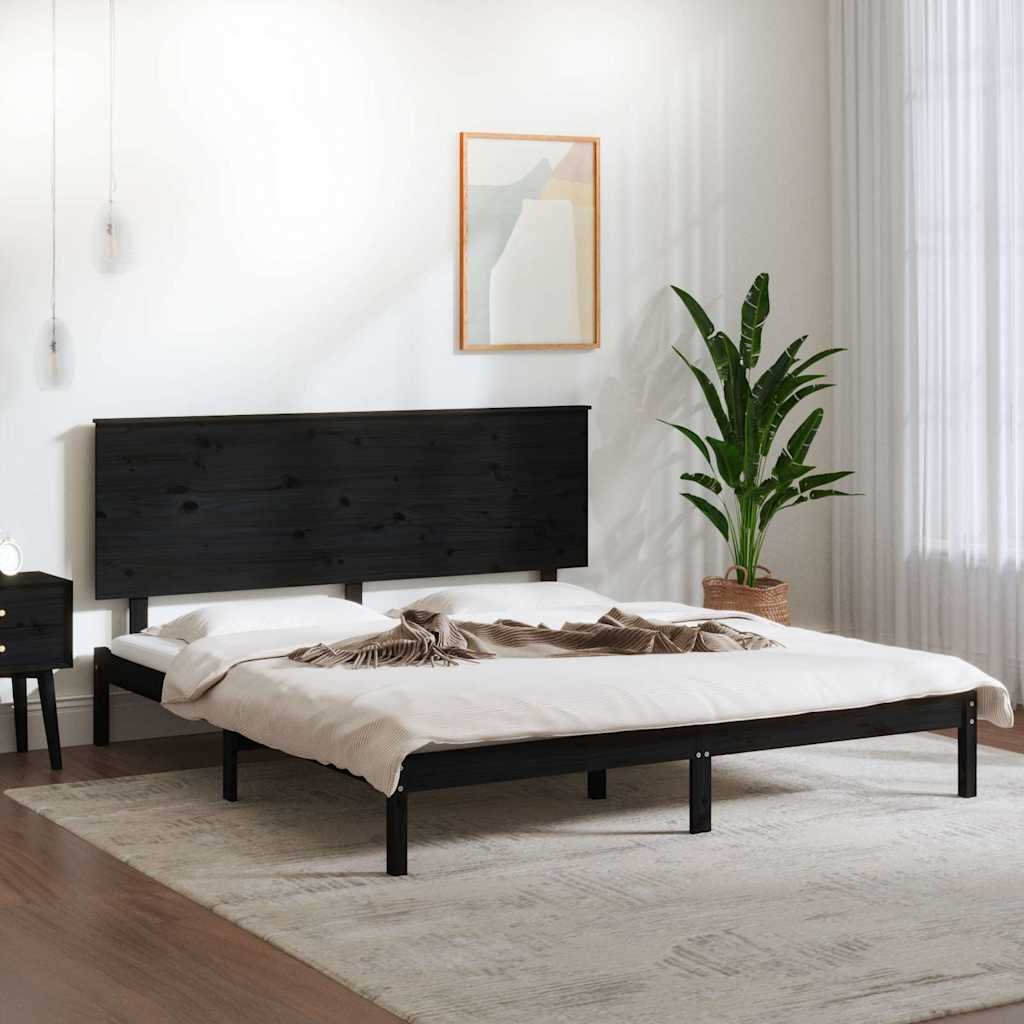 vidaXL Sängynrunko musta täysi mänty 200x200 cm