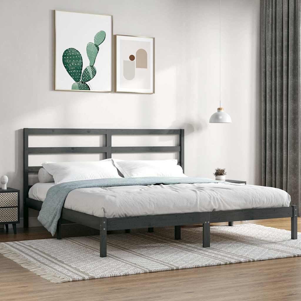 vidaXL Sängynrunko harmaa täysi mänty 200 x 200 cm