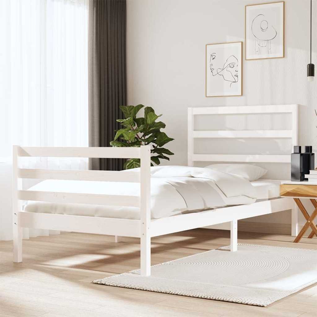 vidaXL Sängynrunko valkoinen täysi mänty 90x190 cm Single