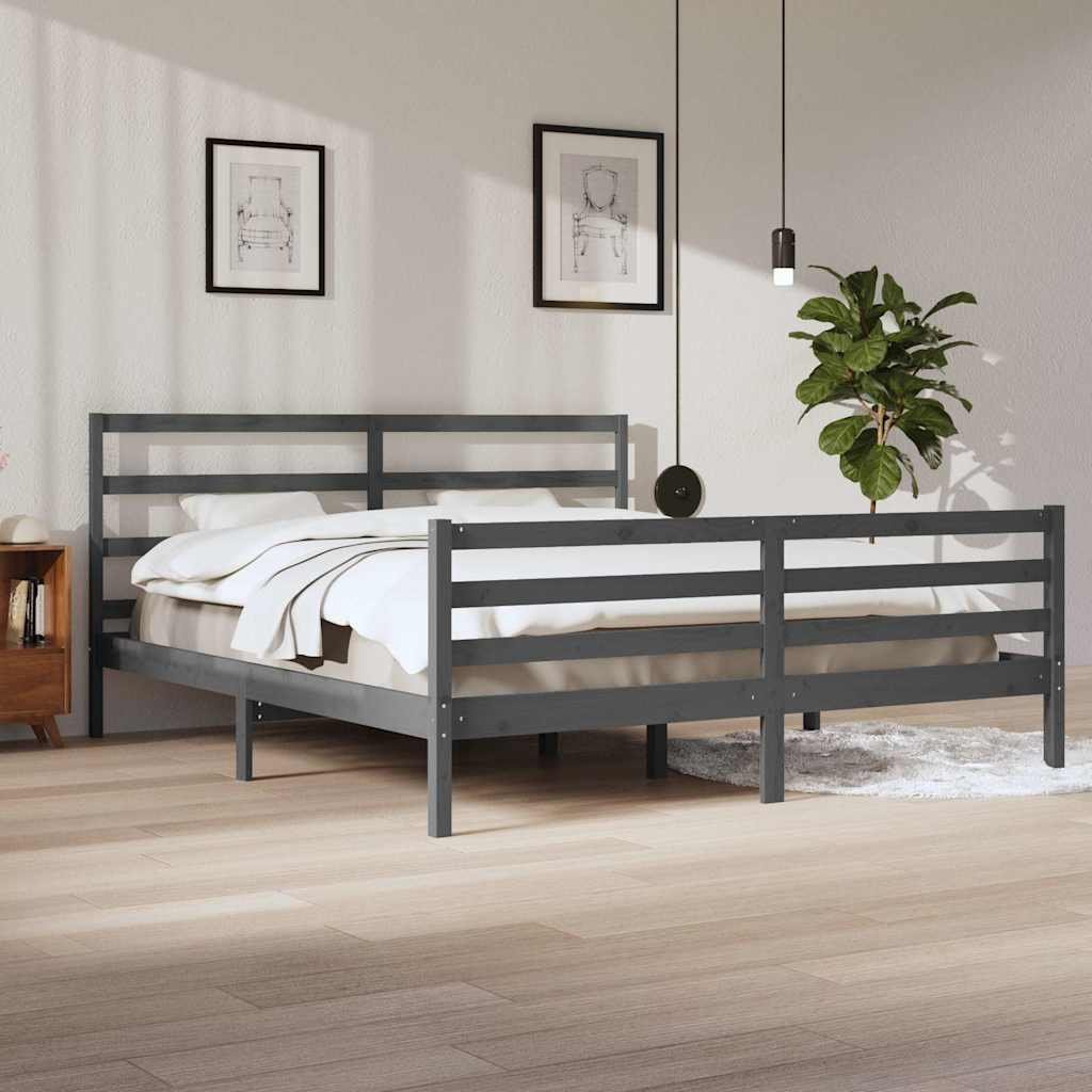 vidaXL Sängynrunko harmaa täysi mänty 200 x 200 cm