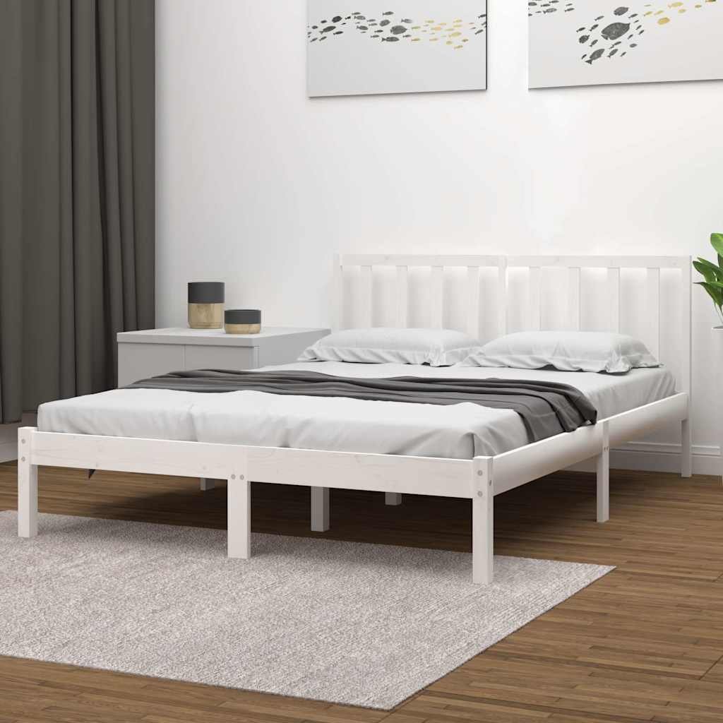 vidaXL Sängynrunko valkoinen täysi mänty 200x200 cm