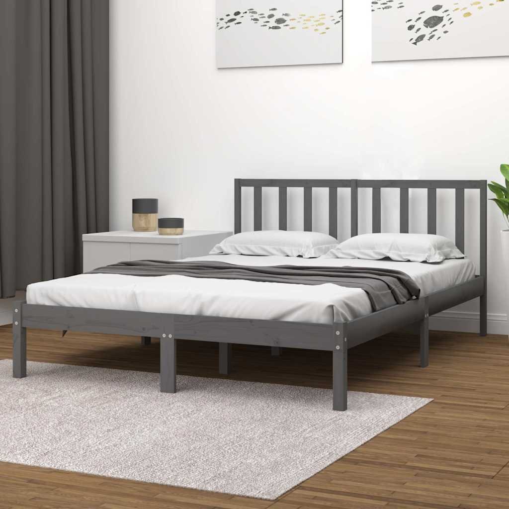 vidaXL Sängynrunko harmaa täysi mänty 200x200 cm