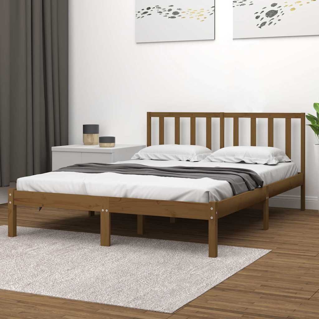vidaXL Sängynrunko hunajanruskea täysi mänty 200x200 cm