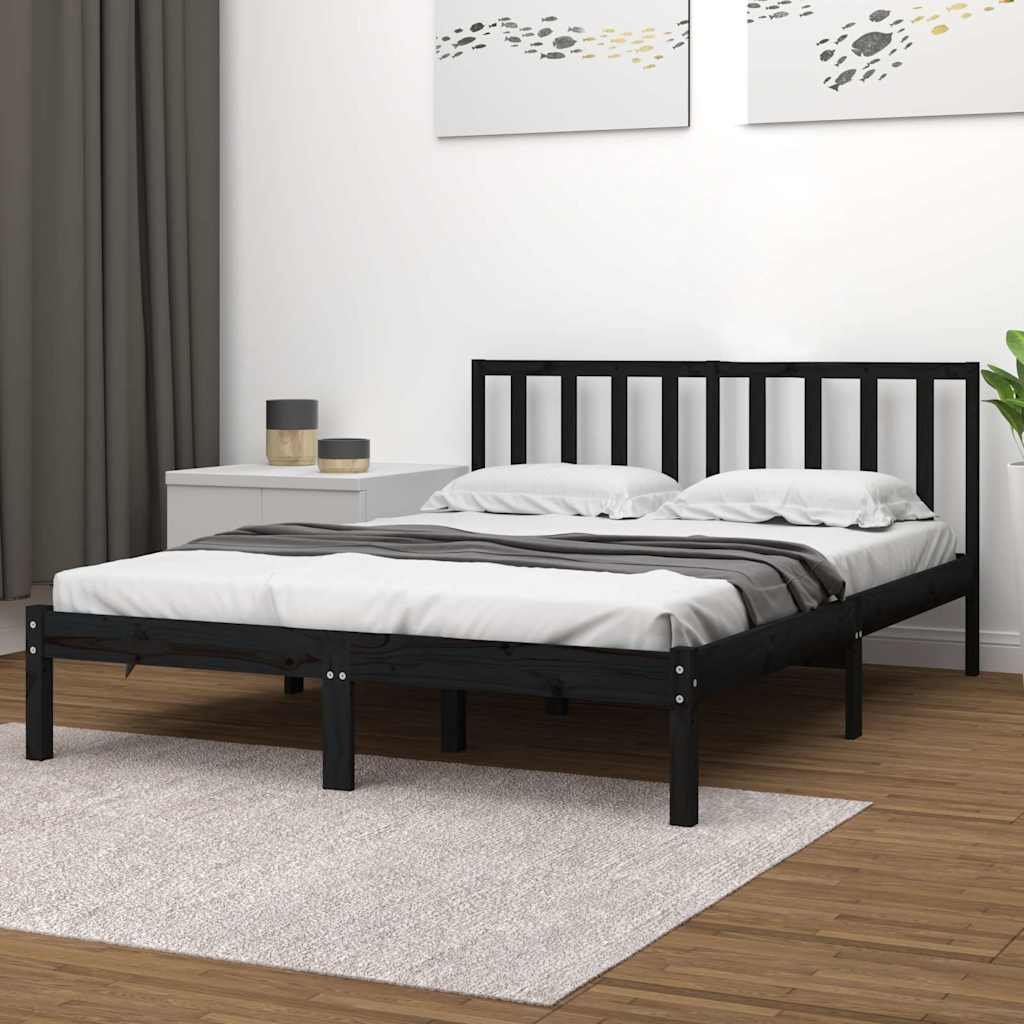 vidaXL Sängynrunko musta täysi mänty 200 x 200 cm
