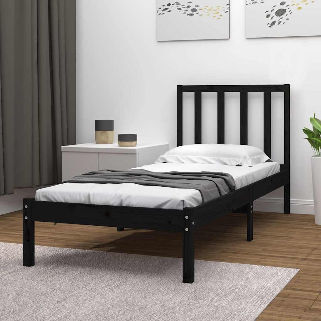 vidaXL Sängynrunko musta täysi mänty 75x190 cm Small Single