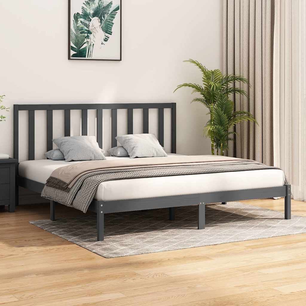 vidaXL Sängynrunko harmaa täysi mänty 200x200 cm