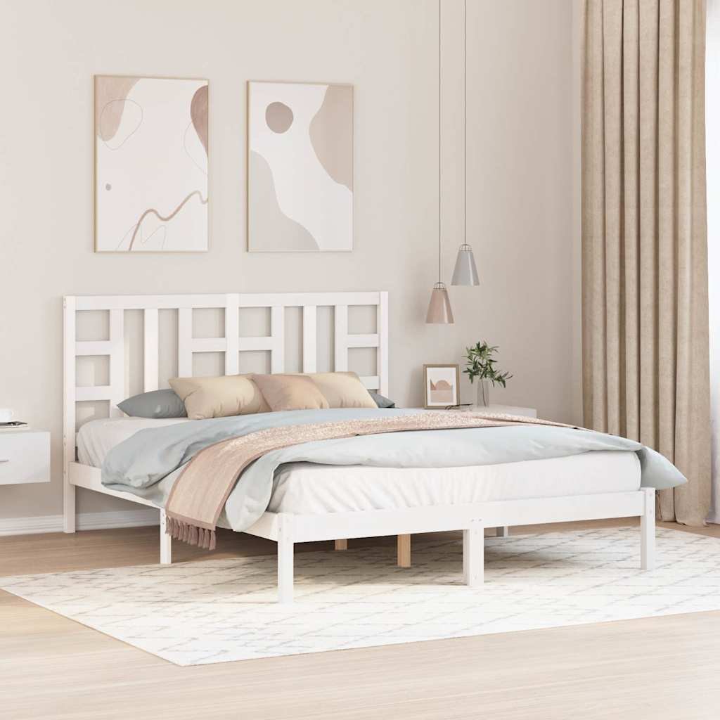 vidaXL Sängynrunko valkoinen täysi mänty 150x200 cm King Size