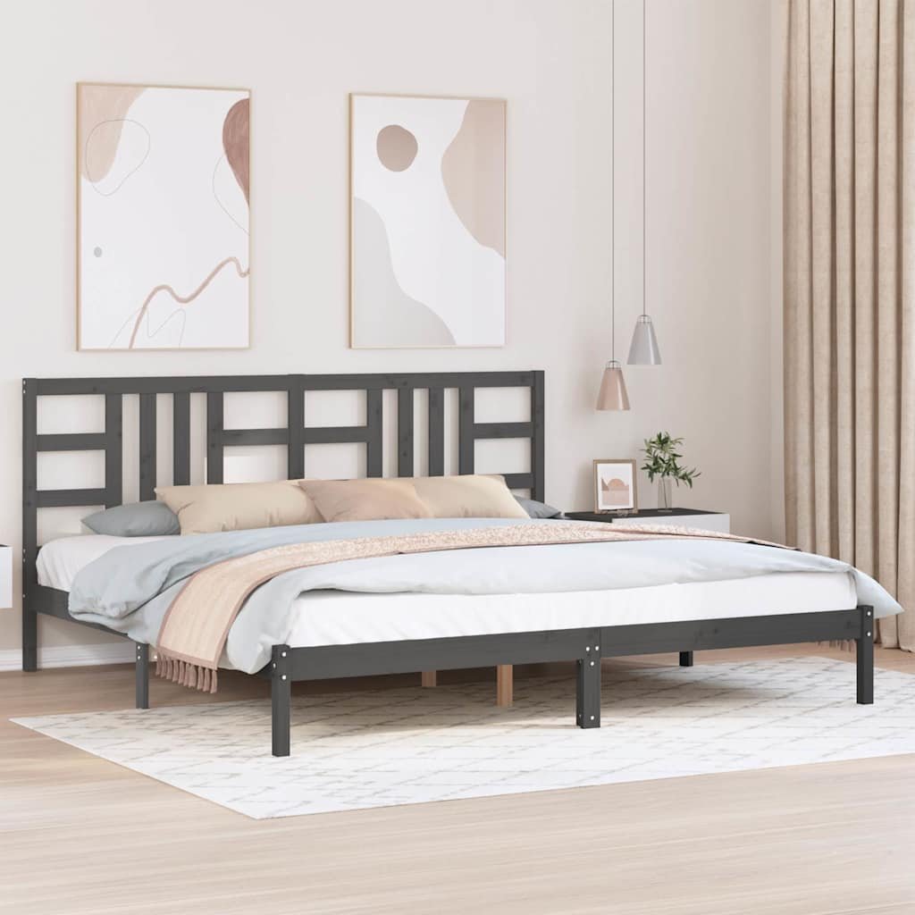 vidaXL Sängynrunko harmaa täysi puu 200x200 cm