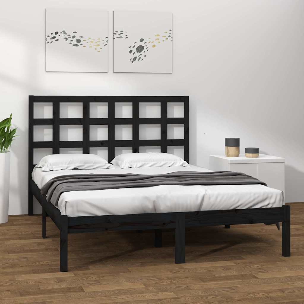 vidaXL Sängynrunko musta täysi puu 200 x 200 cm