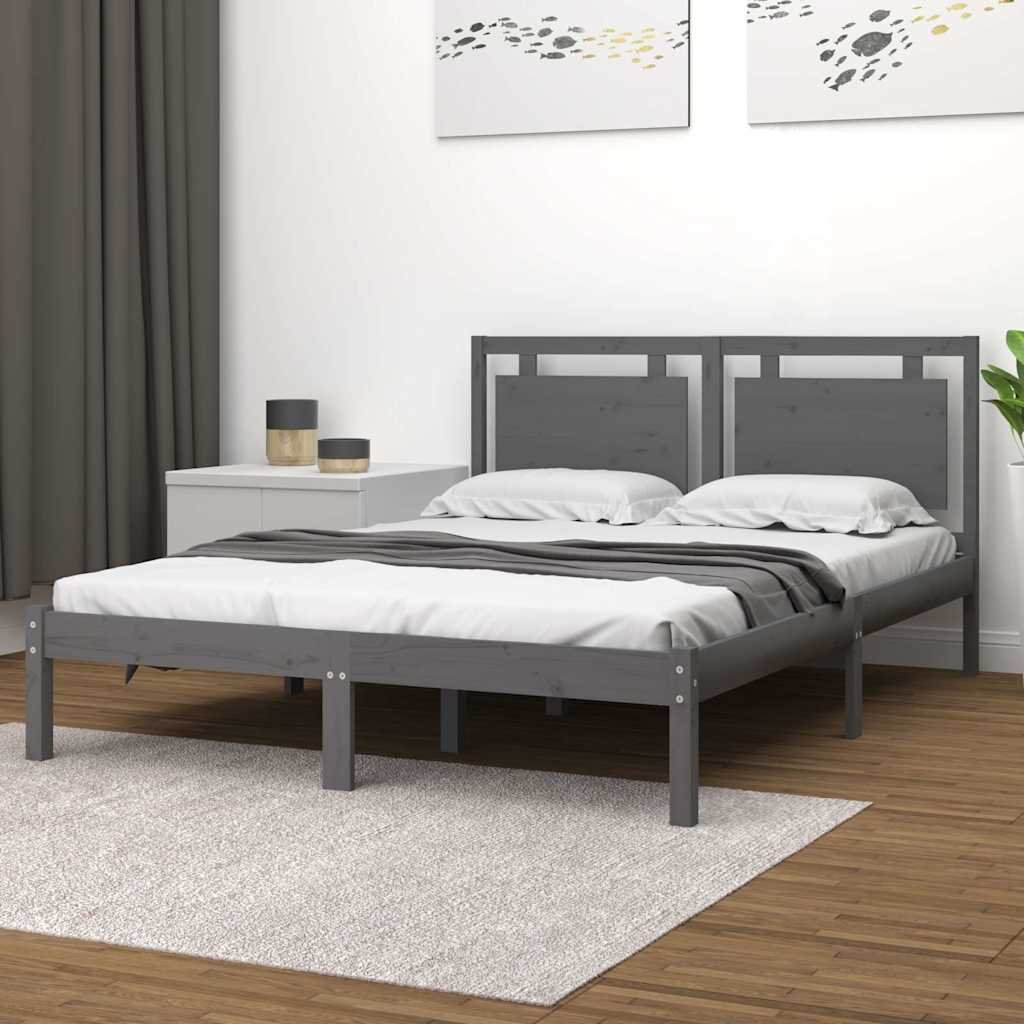 vidaXL Sängynrunko harmaa täysi puu 200x200 cm