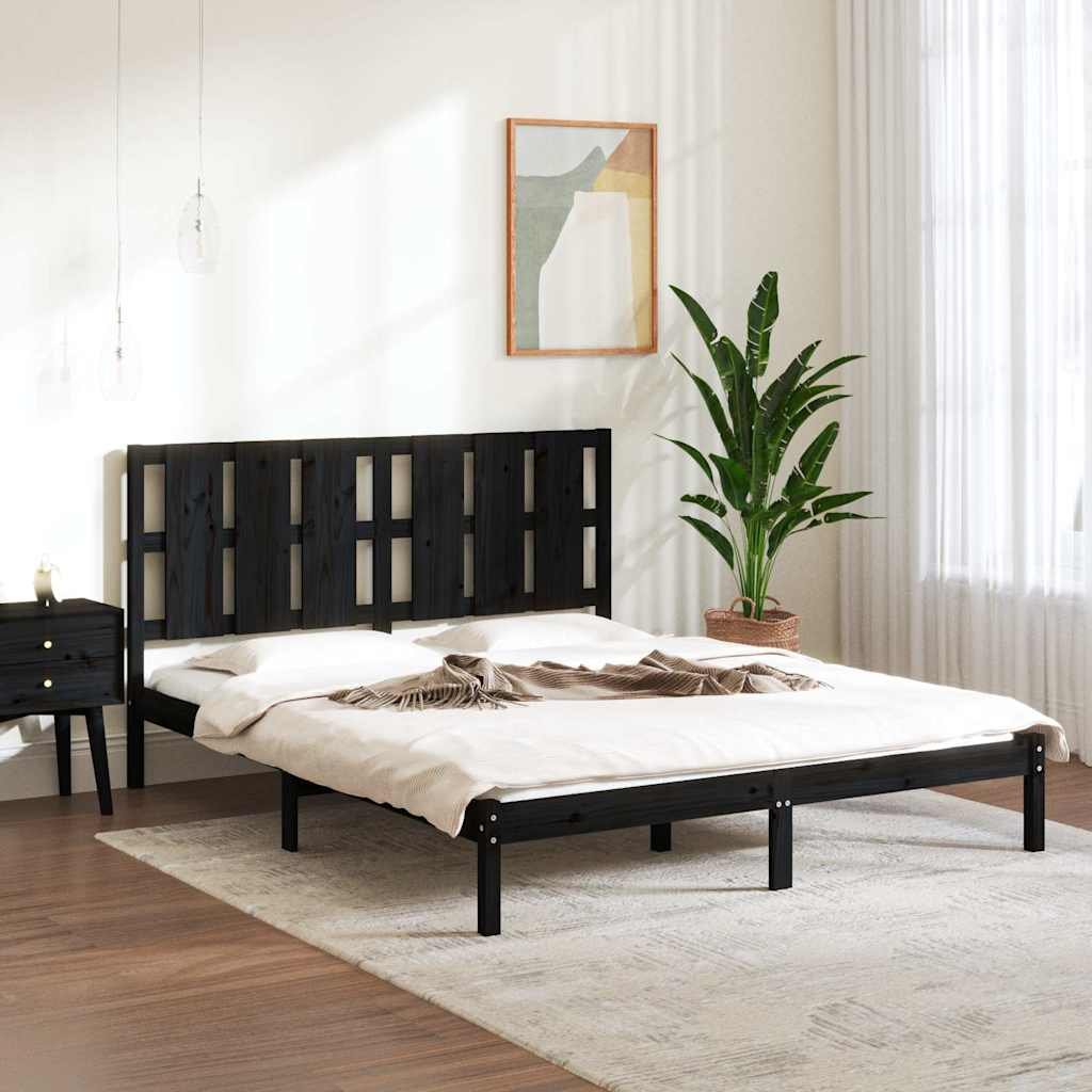 vidaXL Sängynrunko musta täysi mänty 150x200 cm King Size
