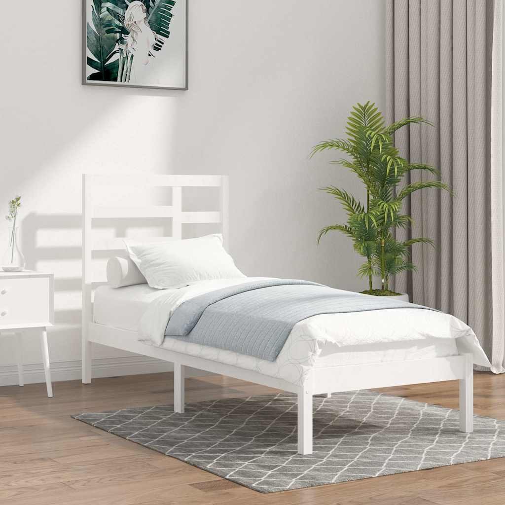 vidaXL Sängynrunko valkoinen täysi puu 90x190 cm Single