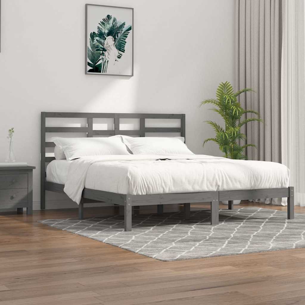 vidaXL Sängynrunko harmaa täysi puu 200x200 cm
