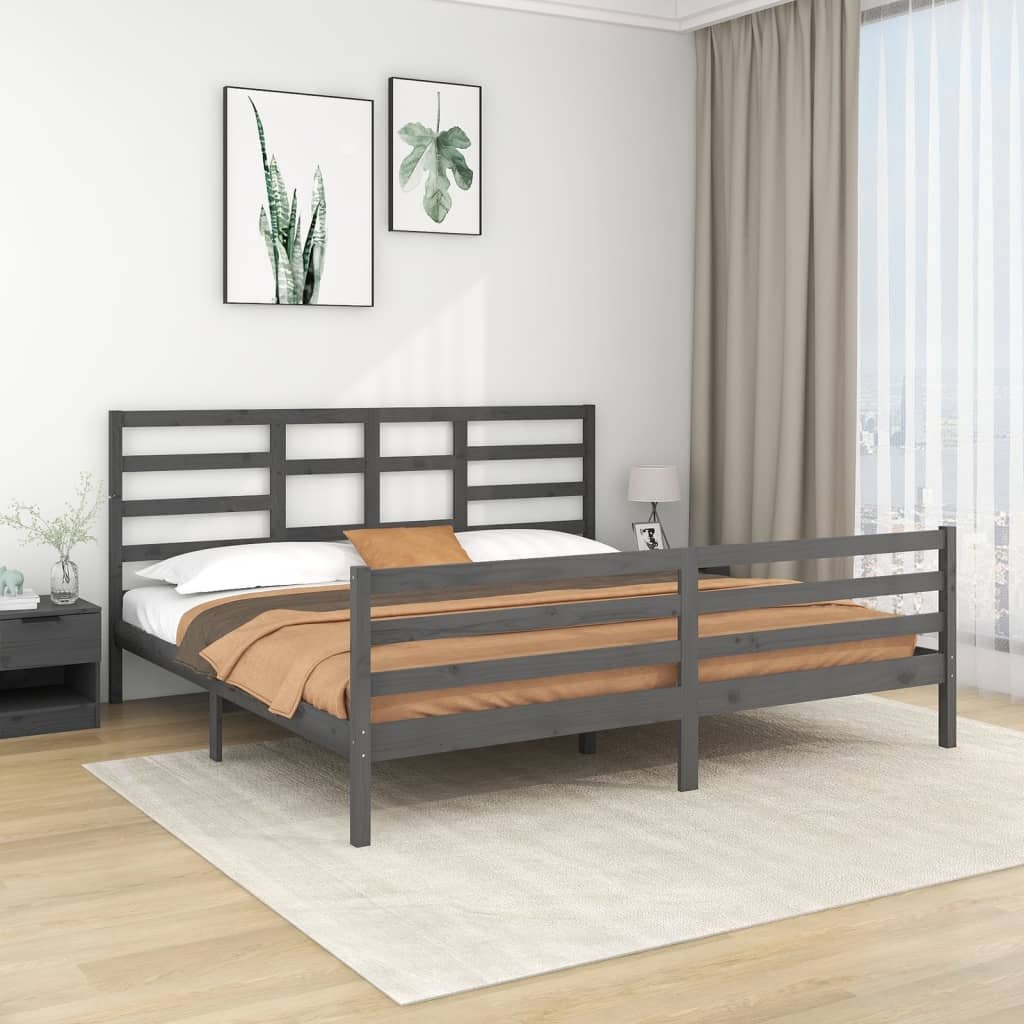 vidaXL Sängynrunko harmaa täysi puu 200x200 cm