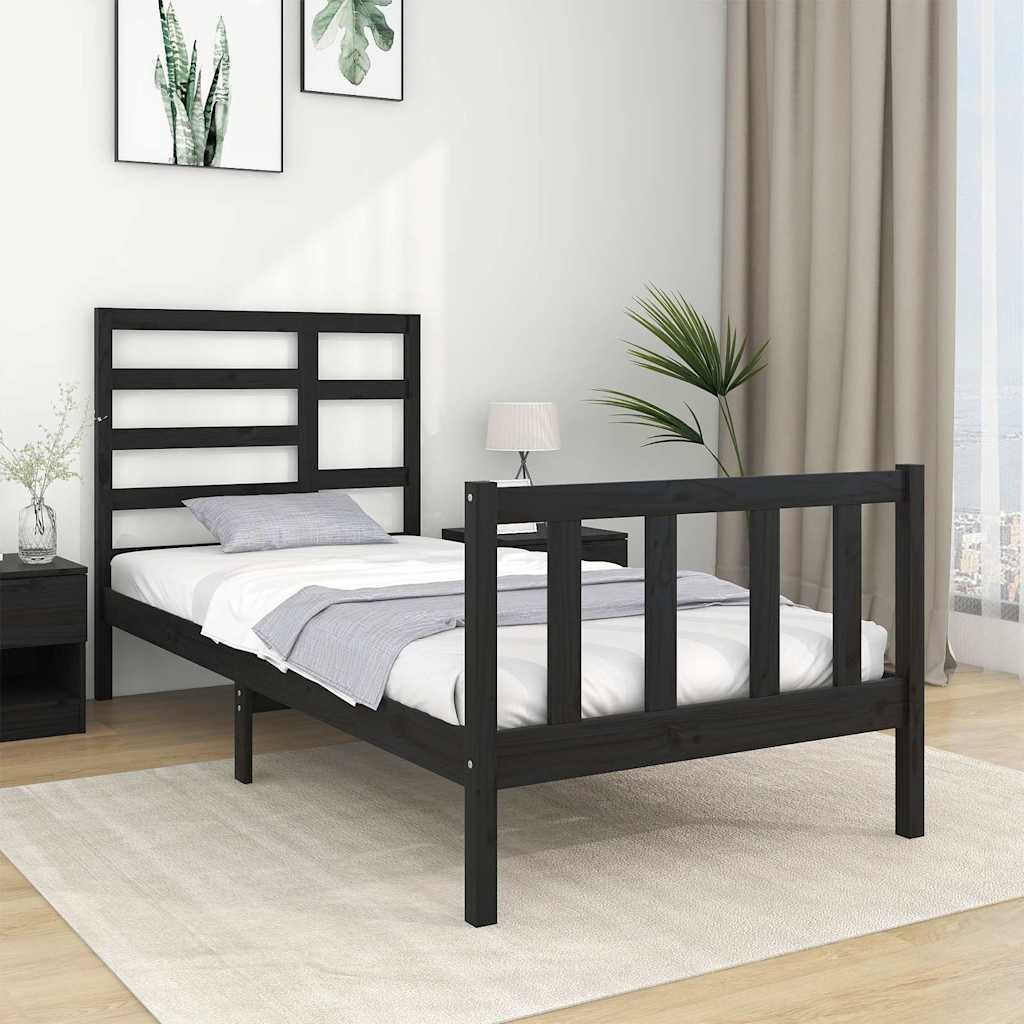 vidaXL Sängynrunko musta täysi puu 75x190 cm Small Single