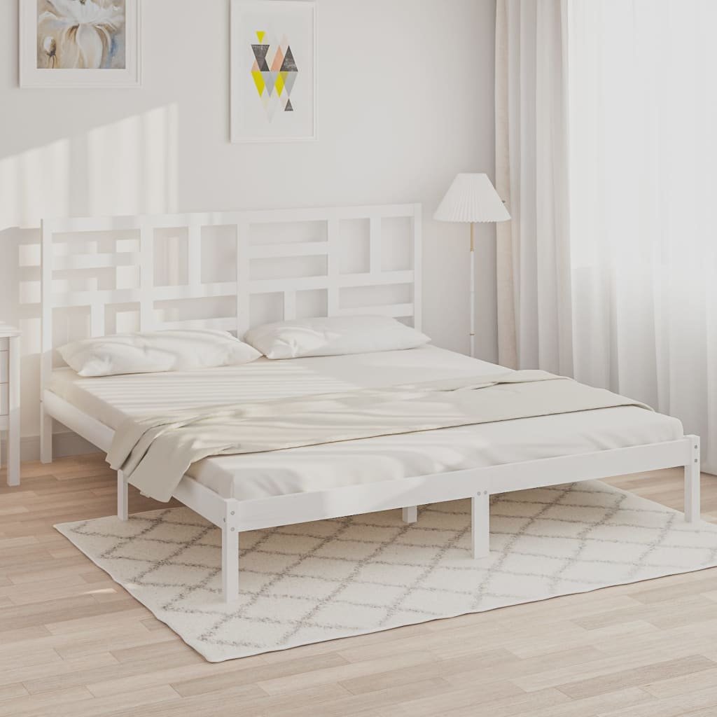 vidaXL Sängynrunko valkoinen täysi mänty 180x200 cm Super King