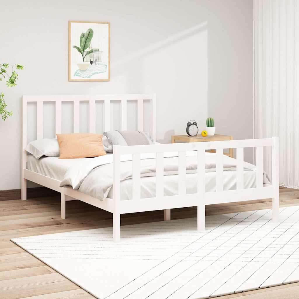 vidaXL Sängynrunko ilman patjaa valkoinen 140x190 cm täysi mänty