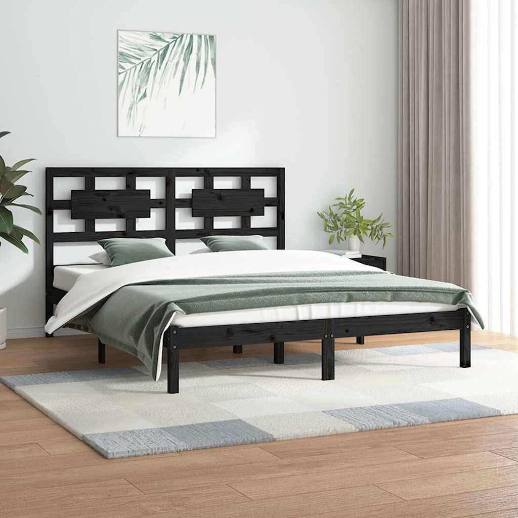 vidaXL Sängynrunko musta täysi mänty 200x200 cm