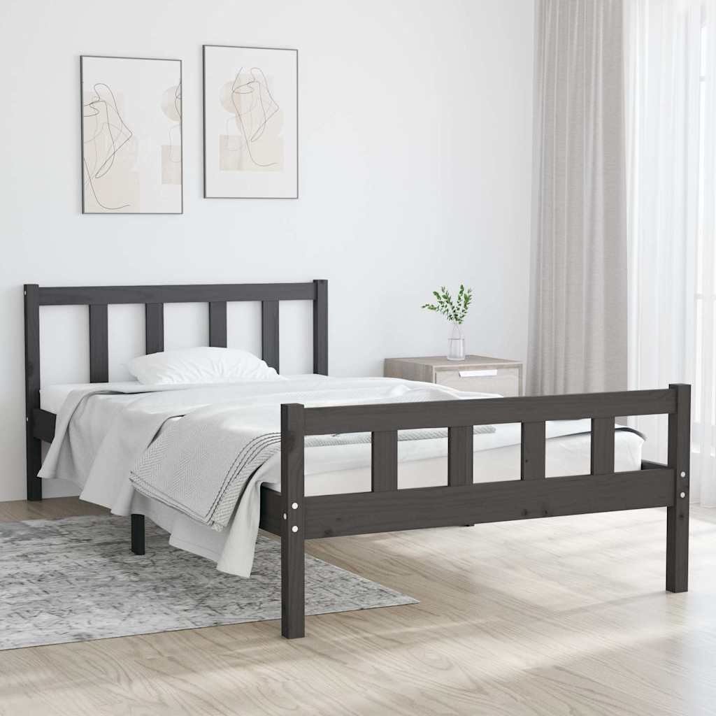vidaXL Sängynrunko harmaa täysi puu 100x200 cm
