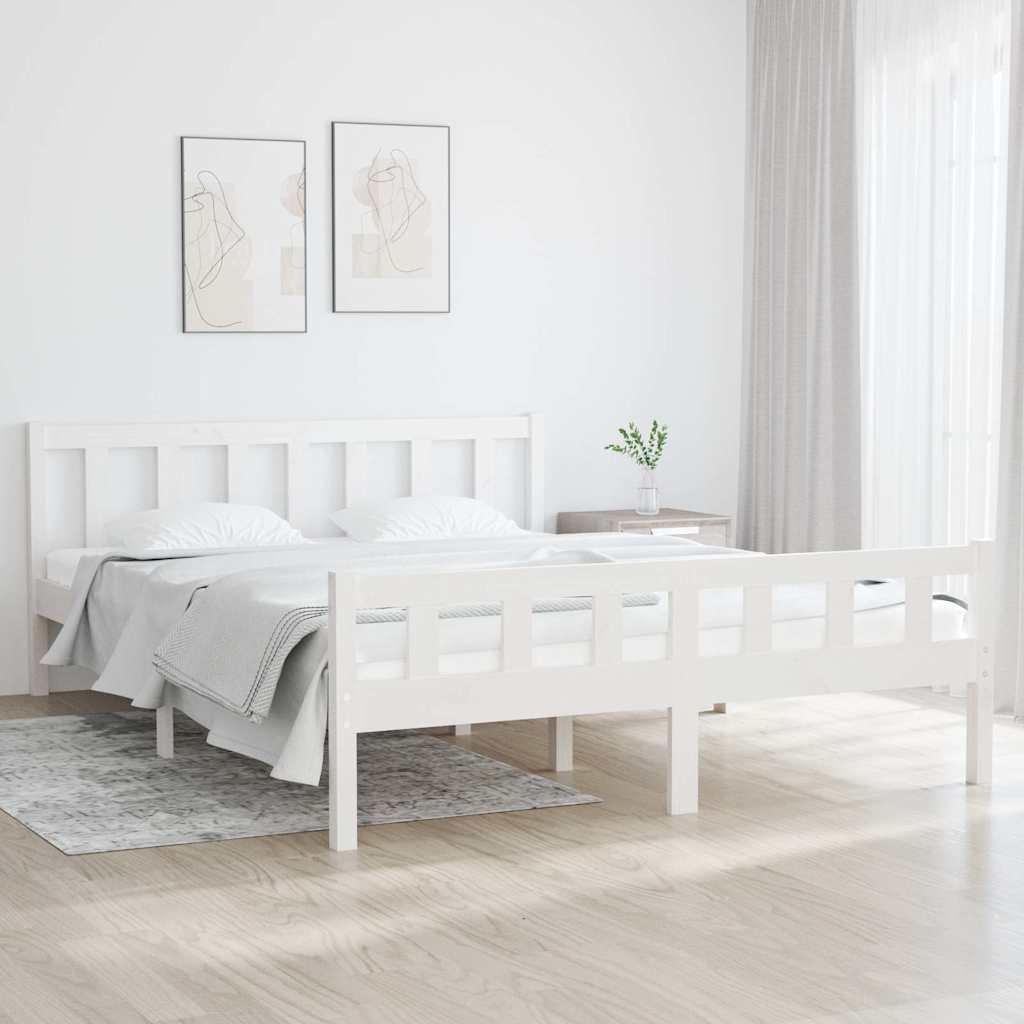 vidaXL Sängynrunko valkoinen täysi mänty 150x200 cm King Size