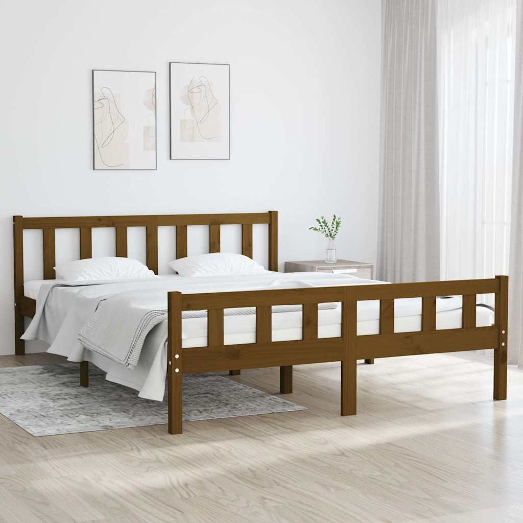 vidaXL Sängynrunko hunajanruskea täysi mänty 150x200 cm King Size