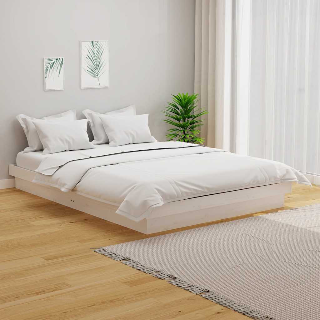 vidaXL Sängynrunko valkoinen täysi mänty 135x190 cm Double