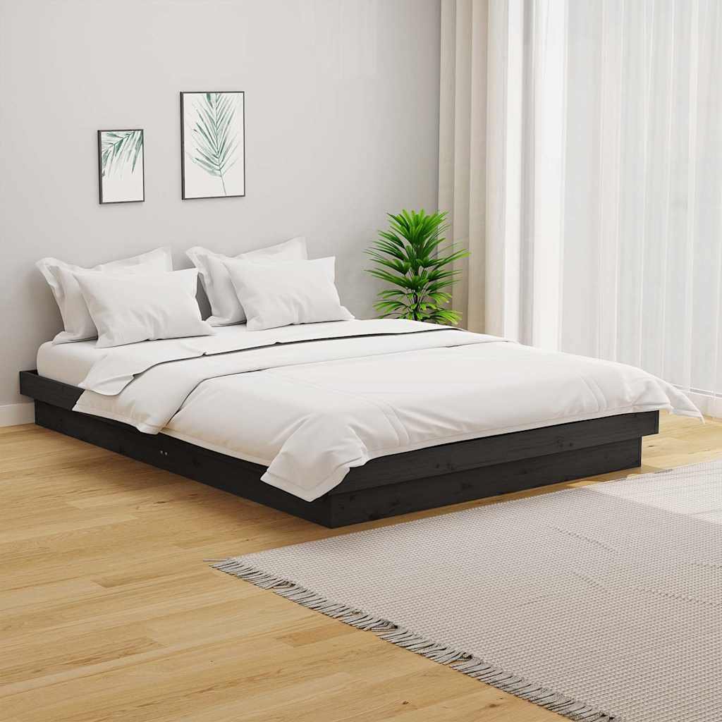 vidaXL Sängynrunko harmaa täysi mänty 135x190 cm Double