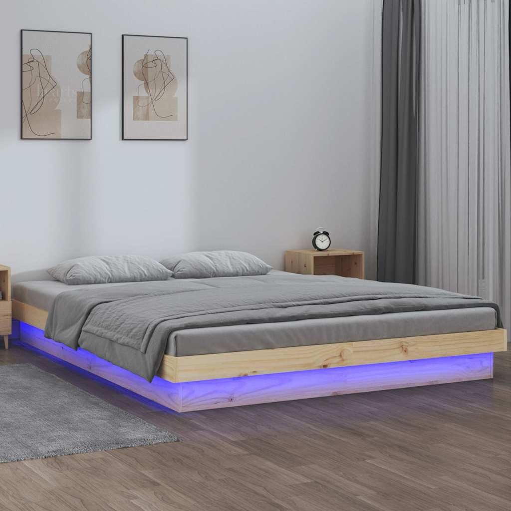 vidaXL Sängynrunko LED-valoilla 150x200 cm King Size täysi puu