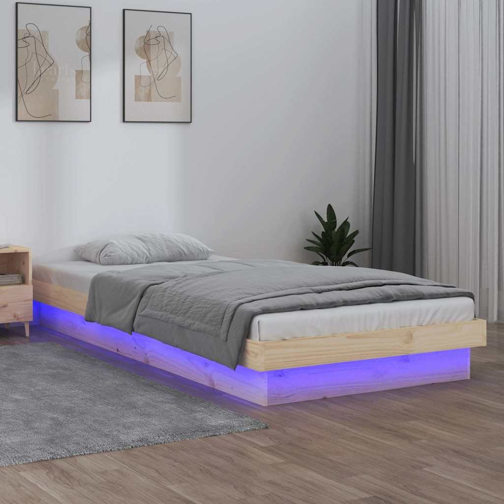 vidaXL Sängynrunko LED-valoilla 75x190 cm Small Single täysi puu