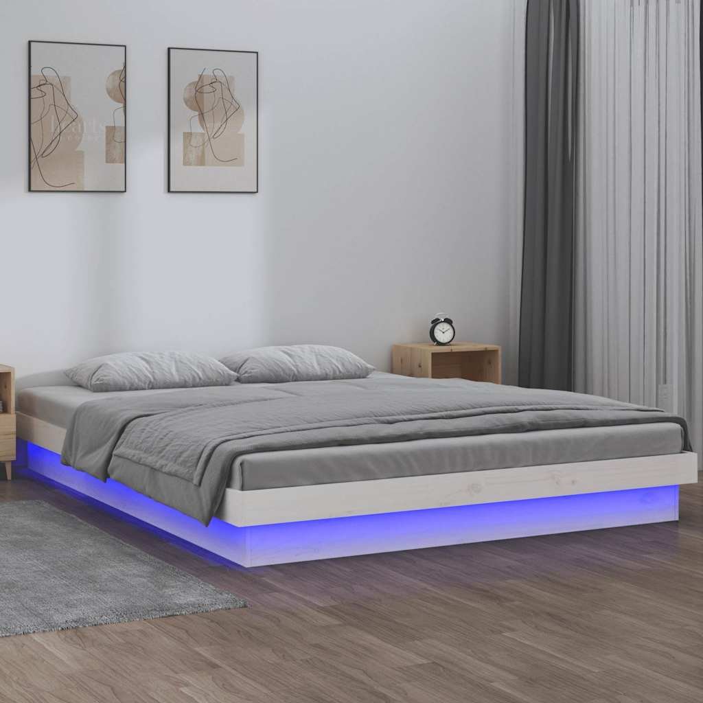 vidaXL Sängynrunko LED valkoinen 135x190 cm Double täysi puu