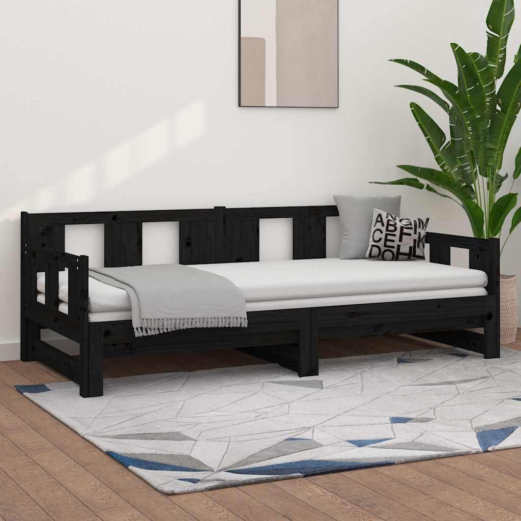 vidaXL Sohvasänky ulosvedettävä musta täysi mänty 2x (90x190) cm