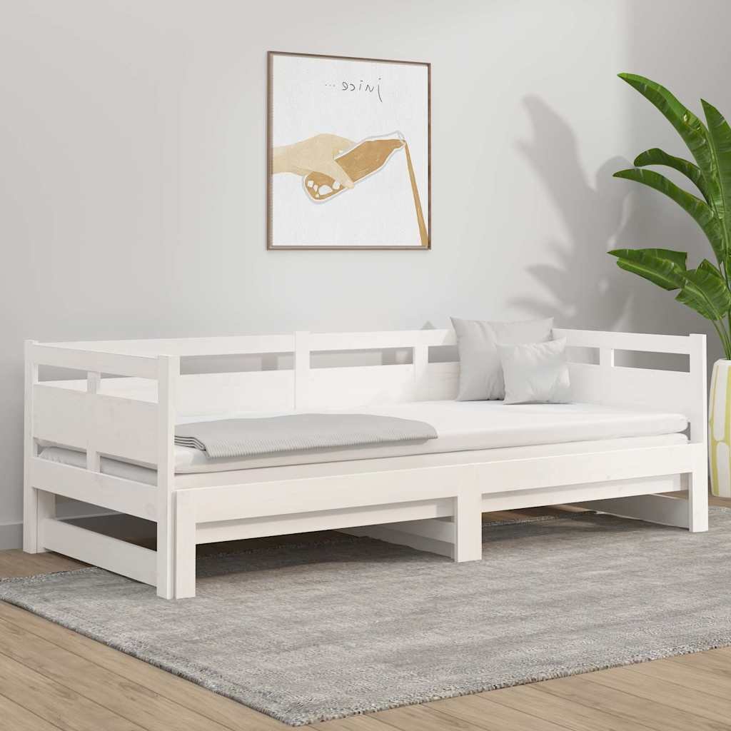vidaXL Päivävuode ulosvedettävä valkoinen täysi mänty 2x (90x200) cm