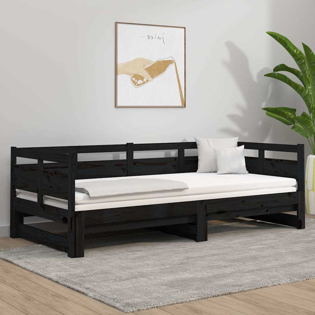 vidaXL Sohvasänky ulosvedettävä musta täysi mänty 2x (80x200) cm