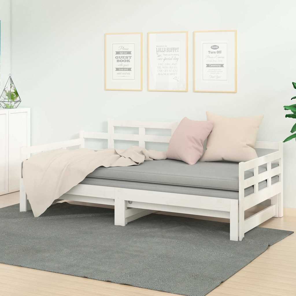vidaXL Päivävuode ulosvedettävä valkoinen täysi mänty 2x (90x200) cm