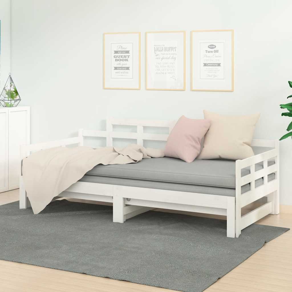 vidaXL Sohvasänky ulosvedettävä valkoinen täysi mänty 2x (80x200) cm