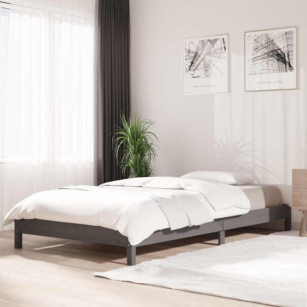 vidaXL Pinottava sänky harmaa 75x190 cm täysi mänty