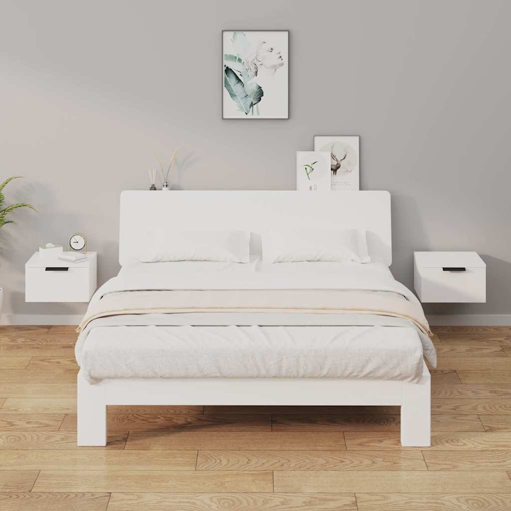 vidaXL Seinäkiinnitettävät yöpöydät 2 kpl valkoinen 34x30x20 cm