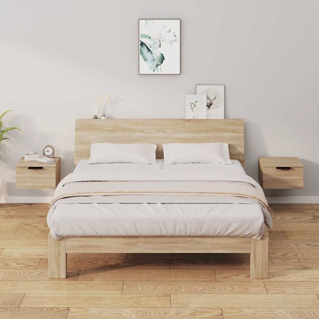 vidaXL Seinäkiinnitettävät yöpöydät 2 kpl Sonoma-tammi 34x30x20 cm