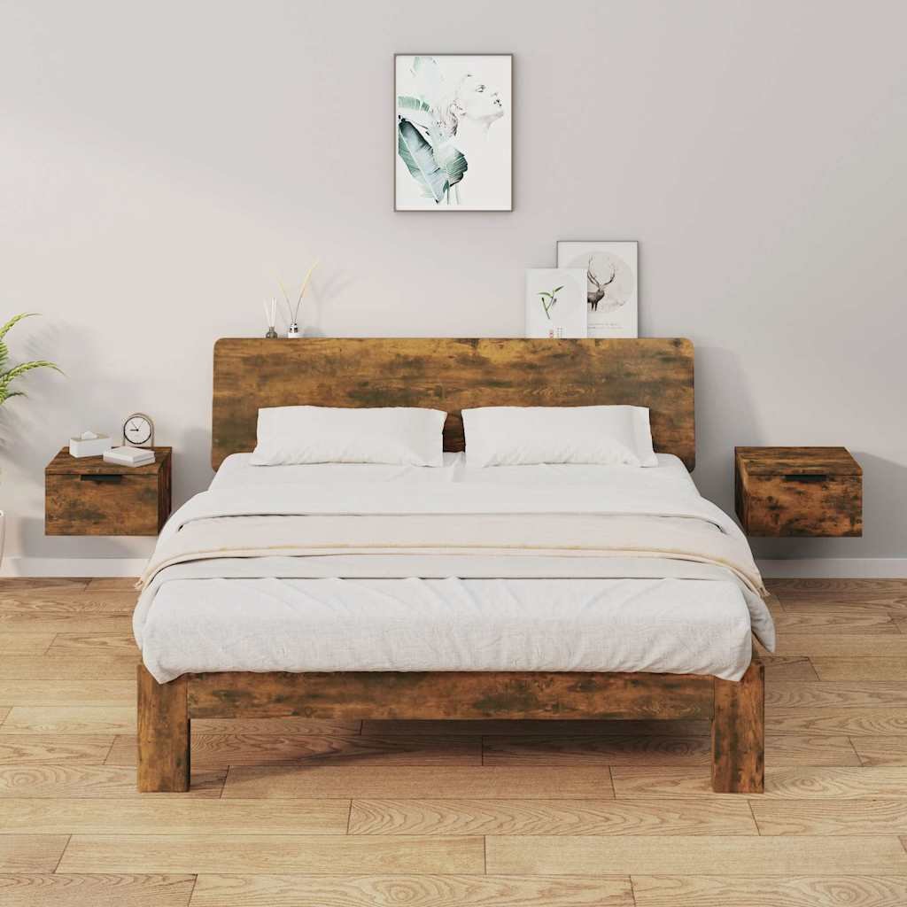 vidaXL Seinäkiinnitettävät yöpöydät 2 kpl savutammi 34x30x20 cm