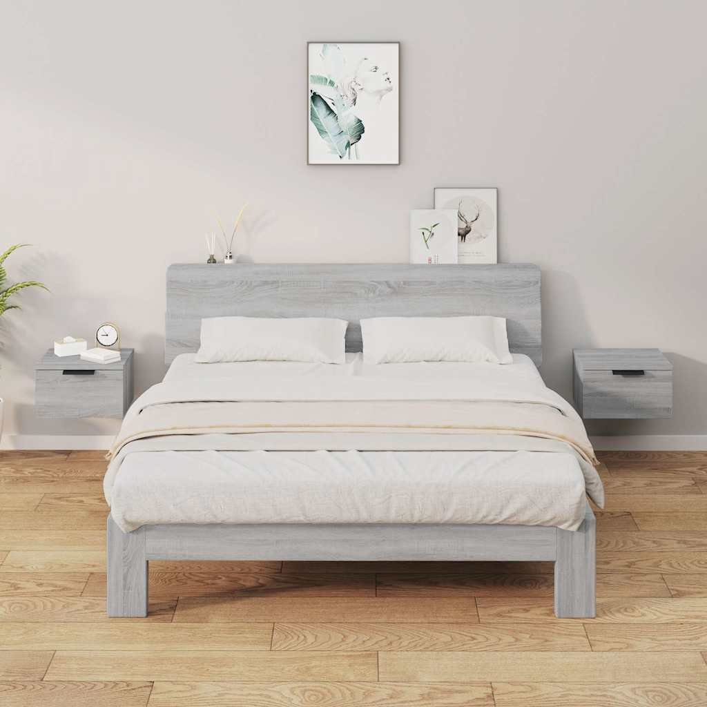 vidaXL Seinäkiinnitettävät yöpöydät 2 kpl harmaa Sonoma 34x30x20 cm
