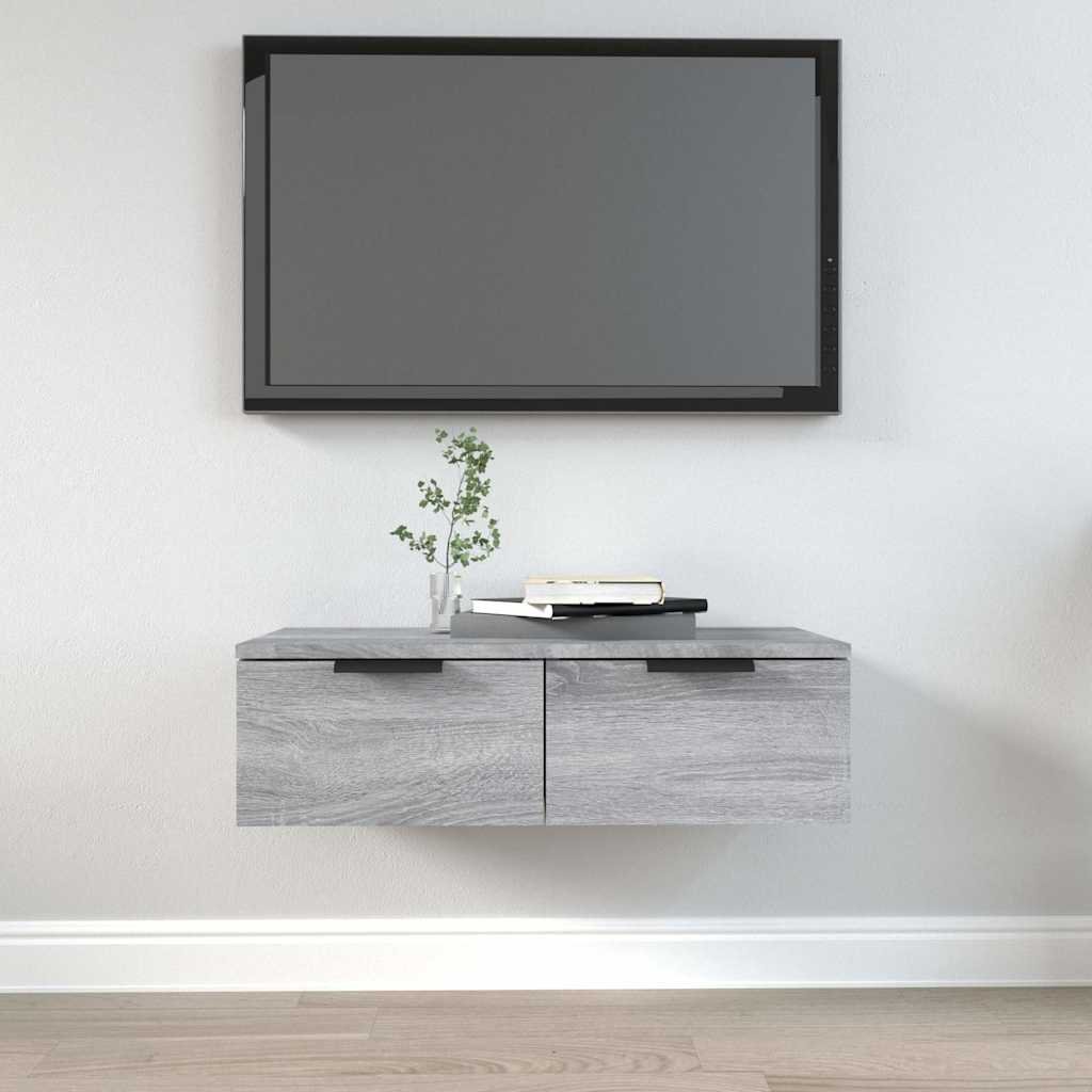 vidaXL TV-seinäkaappi harmaa Sonoma 68x30x20 cm tekninen puu