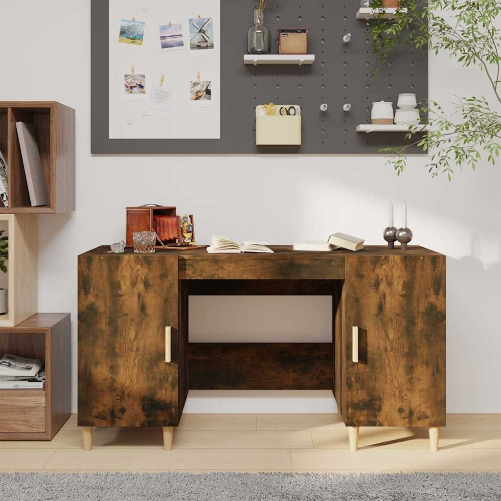 vidaXL Työpöytä savutammi 140x50x75 cm tekninen puu