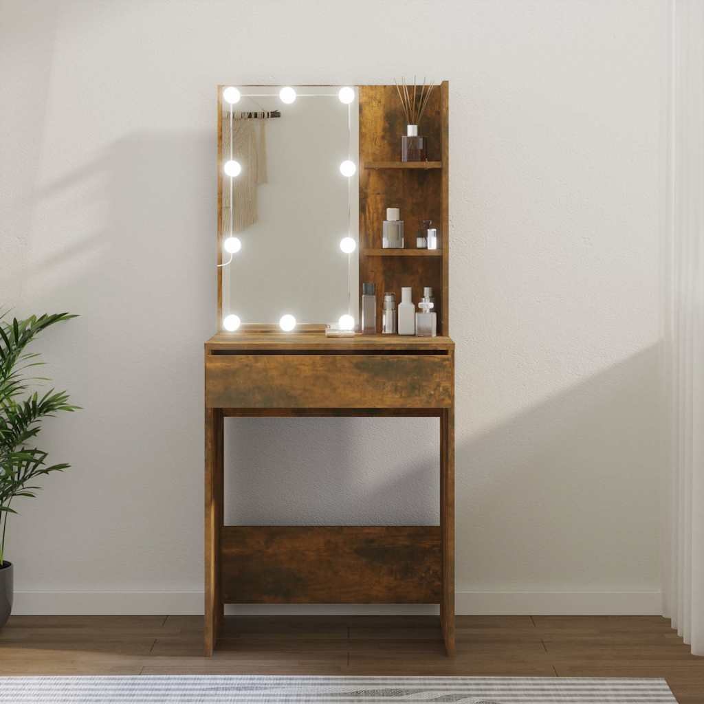 vidaXL Peilipöytä LED-valoilla savutammi 60x40x140 cm