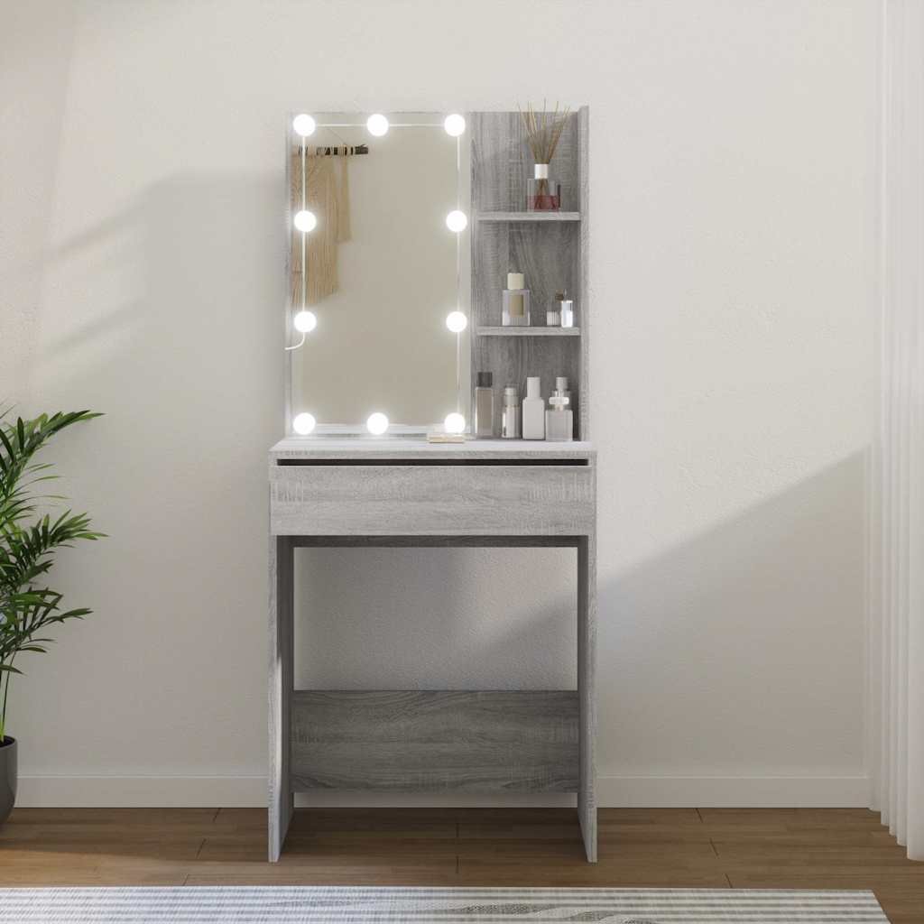 vidaXL Peilipöytä LED-valoilla harmaa Sonoma 60x40x140 cm